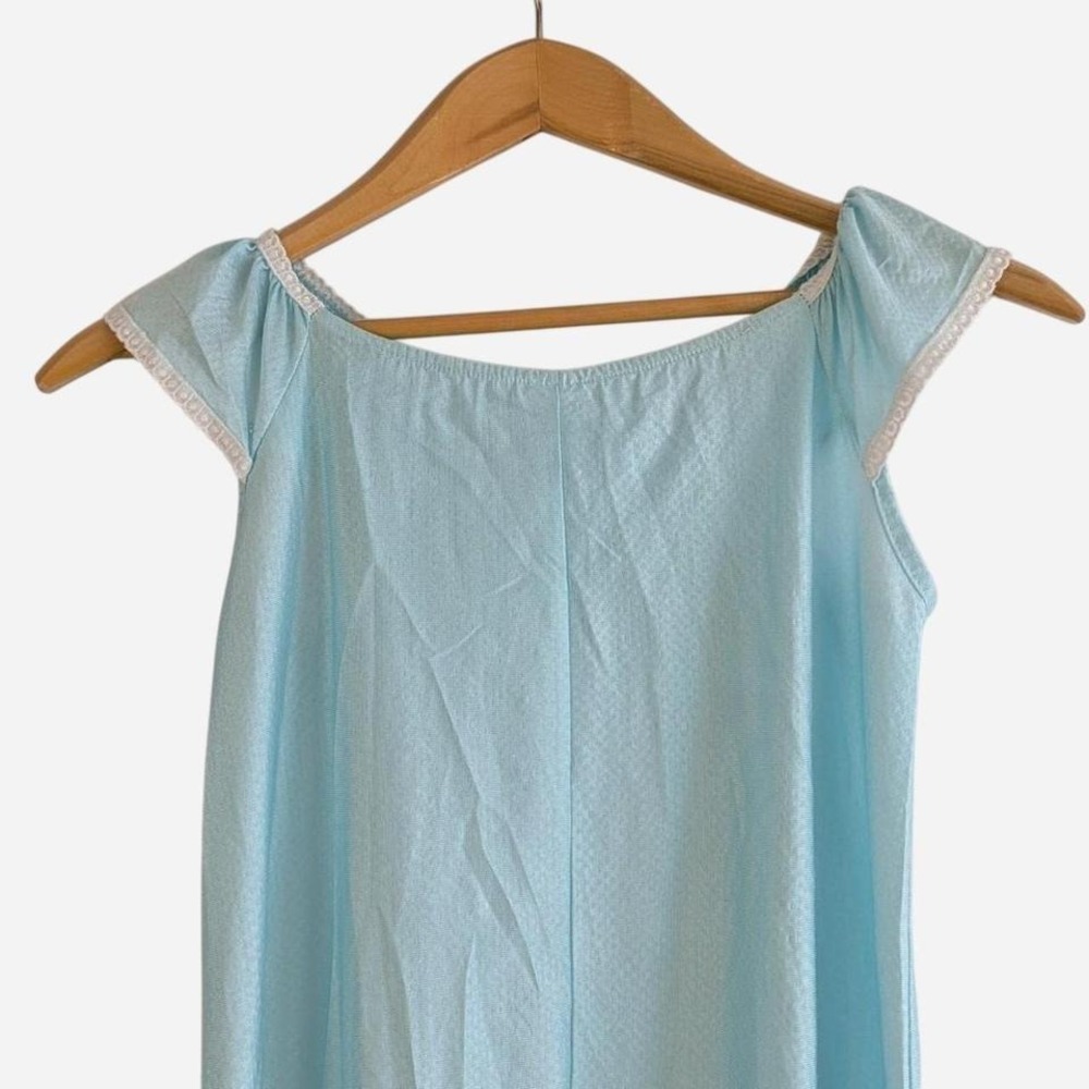 Vintage Her Majesty Blue Lace Trim Coquette Nightgown Ruffle Hem USA 6 - Picture 4 of 8